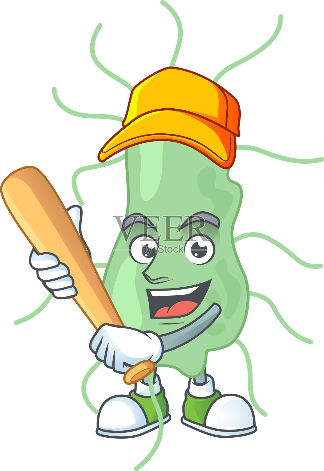 卡通沙门氏菌用棒子打棒球设计元素图片