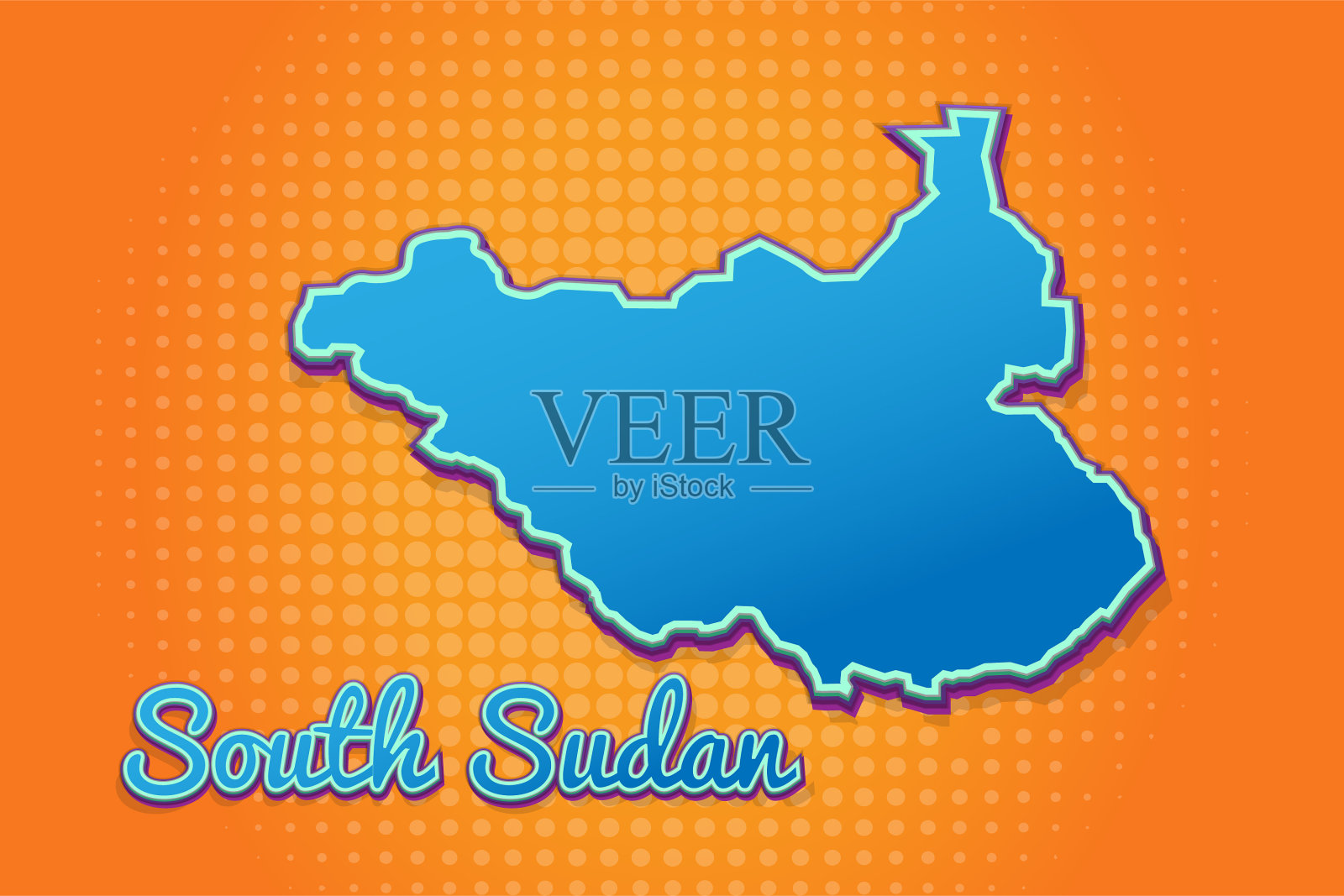 带有半色调背景的南苏丹复古地图插画图片素材
