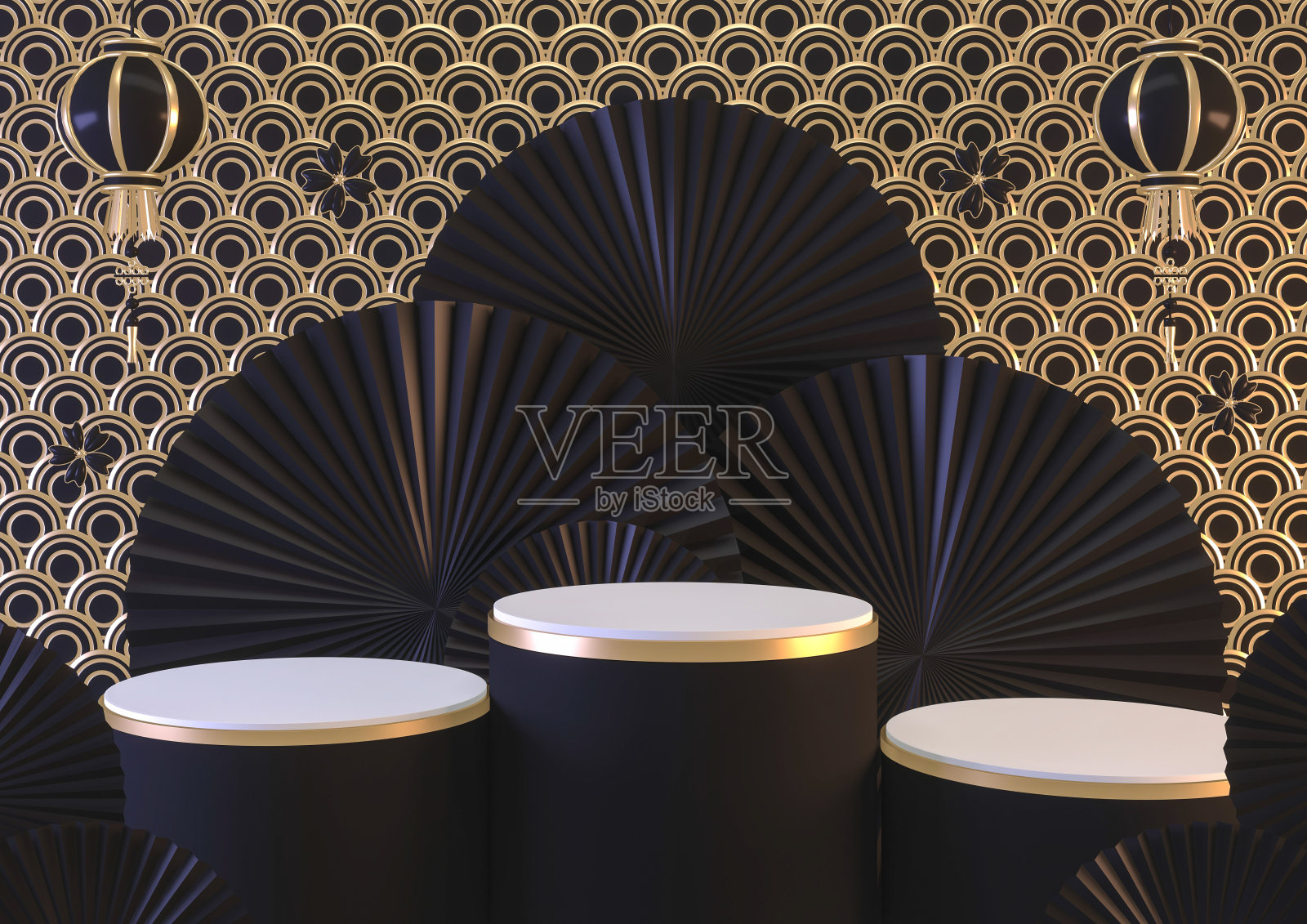 现代黑色抽象设计裙房展示化妆品几何。三维渲染照片摄影图片