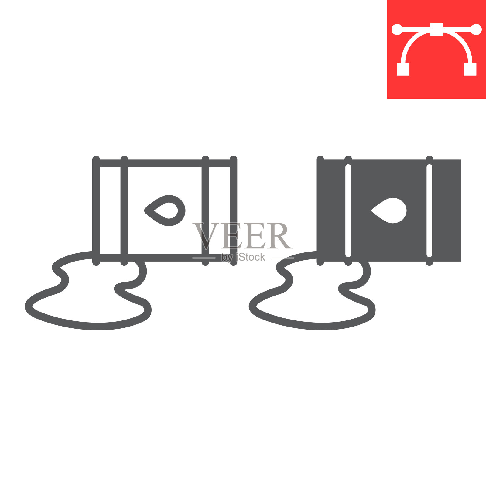 溢油线和字形图标，溢油和燃料，油桶泄漏矢量图标，矢量图形，可编辑的笔画轮廓符号，eps 10。插画图片素材