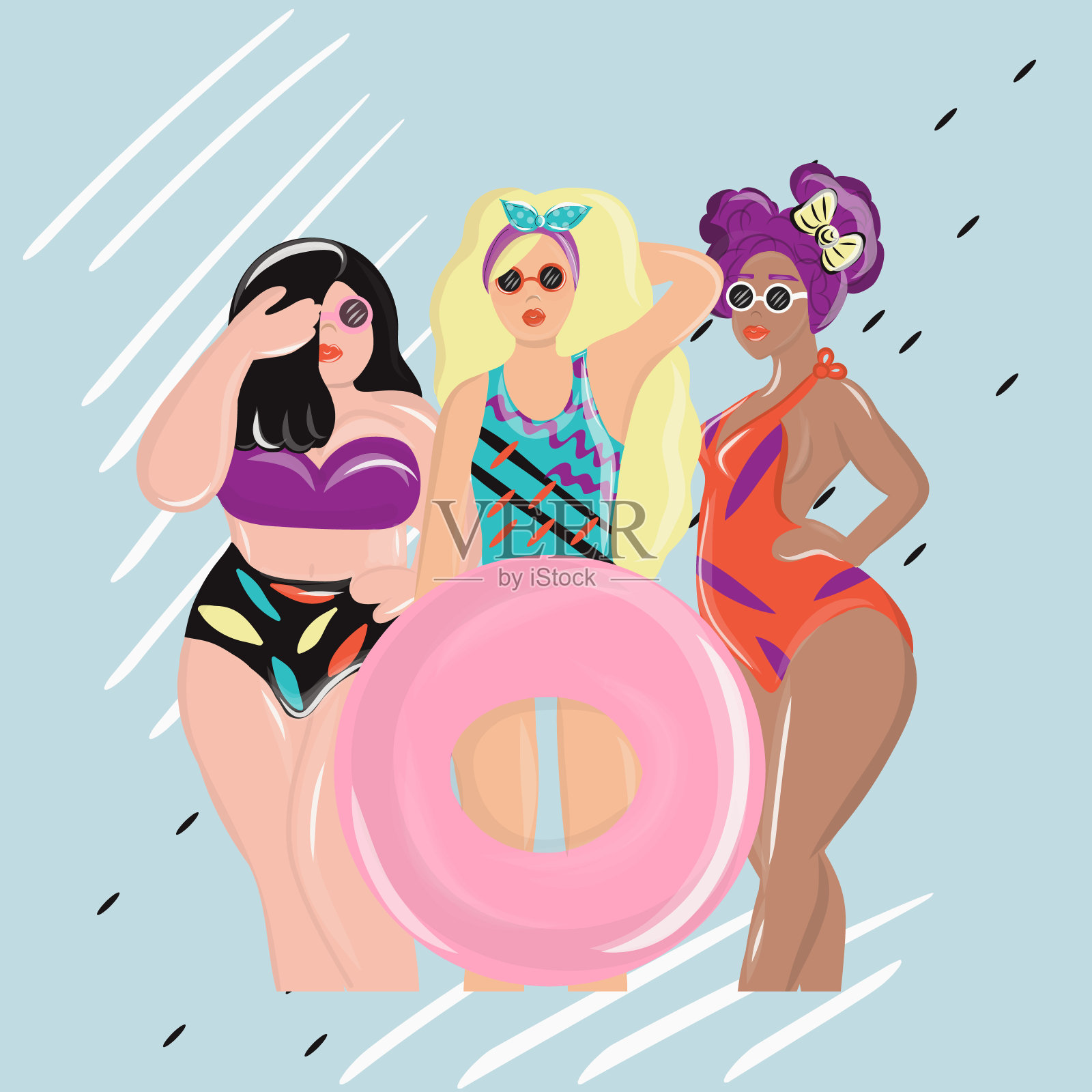 夏天海滩女士插画图片素材