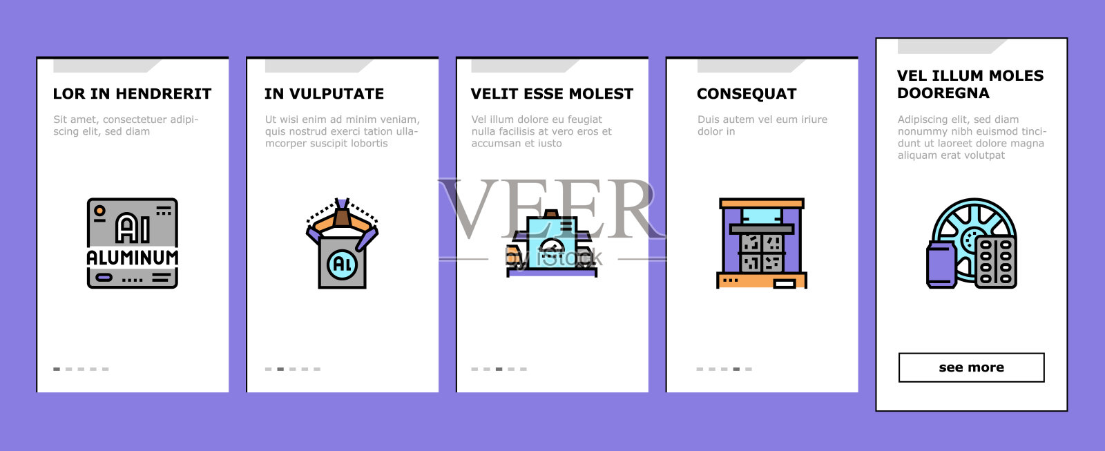 铝生产安装图标设置矢量插画图片素材