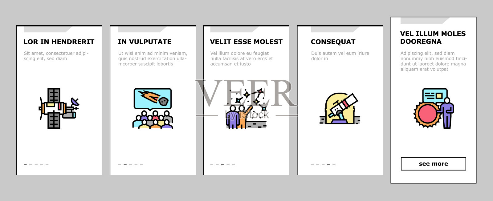 天文馆设备上的图标设置矢量插画图片素材