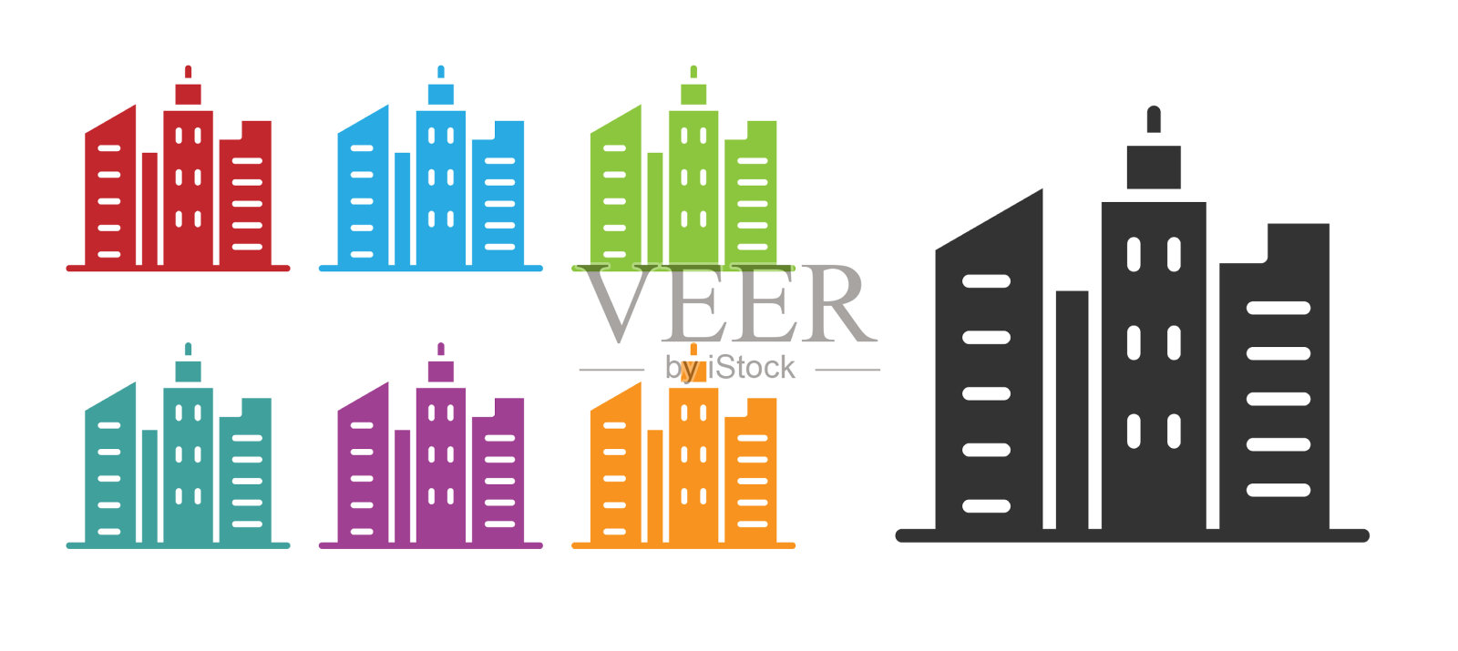 黑色的城市景观图标孤立在白色插画图片素材