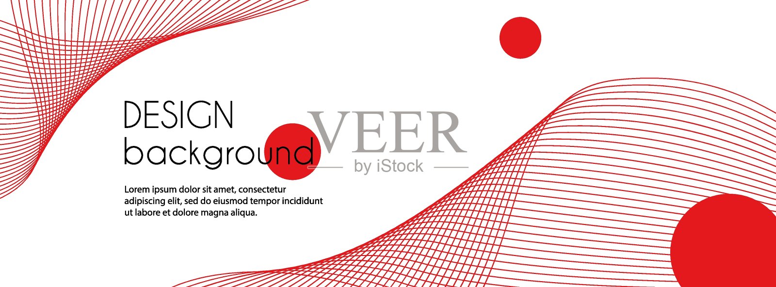 抽象的长矢量旗帜与红色波浪线。最小的背景为facebook封面，网页标题设计与文本复制空间插画图片素材