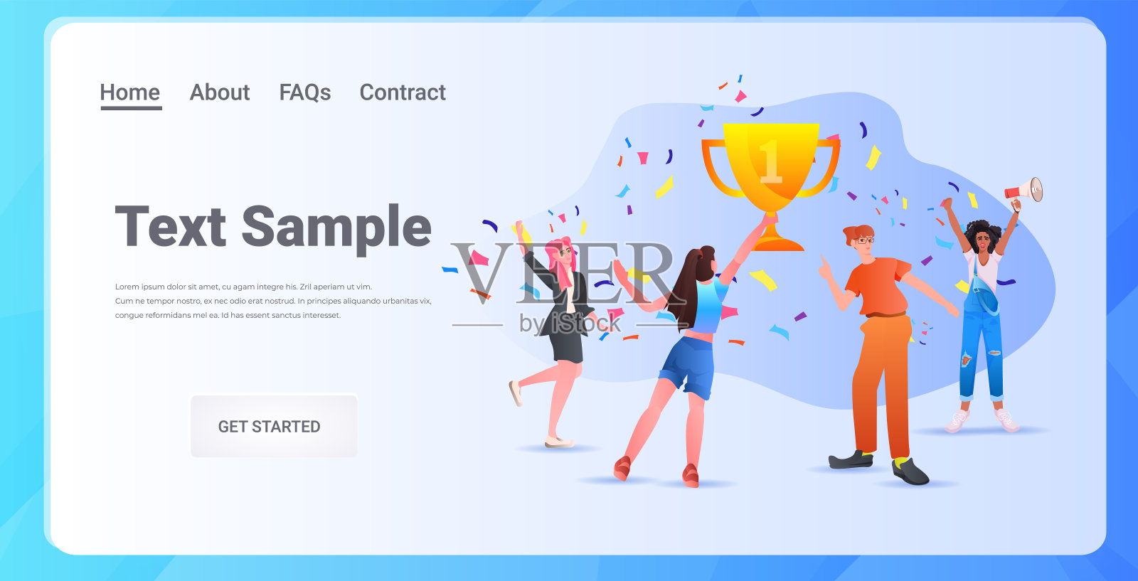 商界人士用金杯庆祝胜利、成就、事业成功插画图片素材