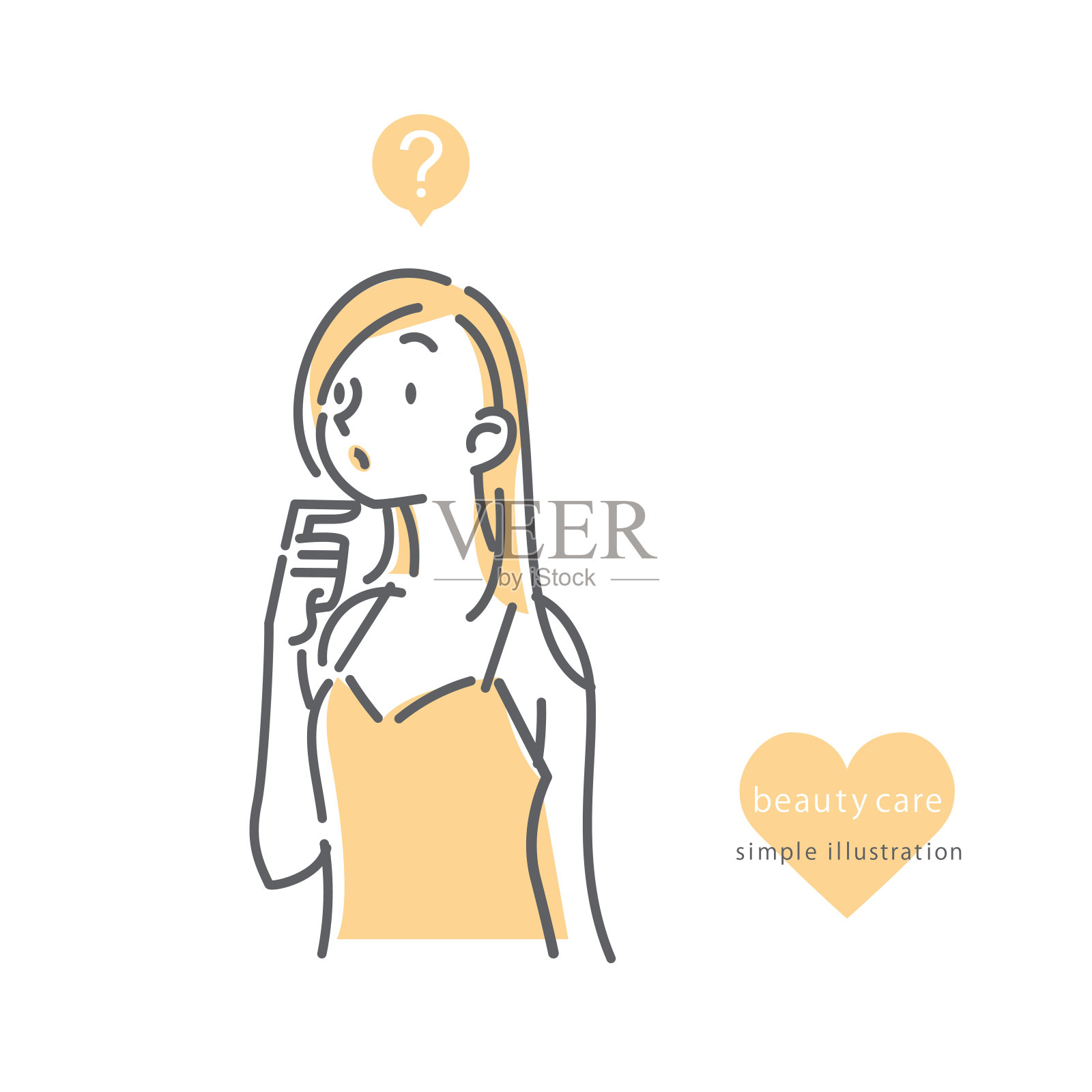 女人，护肤护发，线条艺术，双色插画图片素材