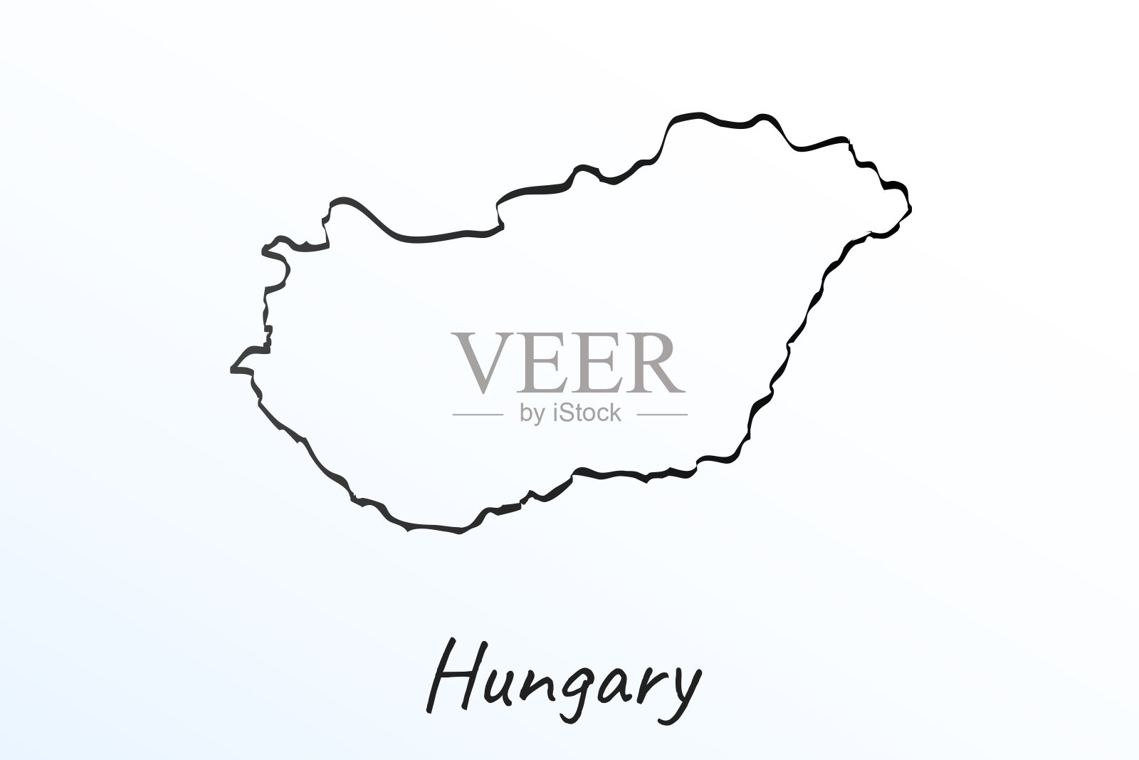 手绘匈牙利地图。黑线草图。白色背景上的轮廓涂鸦。书写国家名称。矢量图插画图片素材