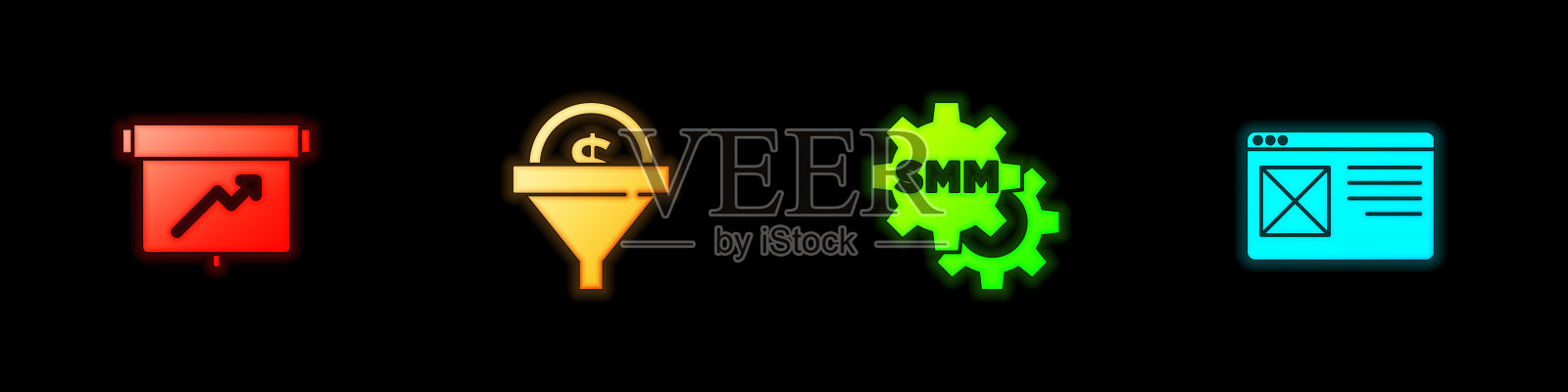 设置板与图表，领导管理，社交媒体营销和浏览器窗口图标。向量图标素材