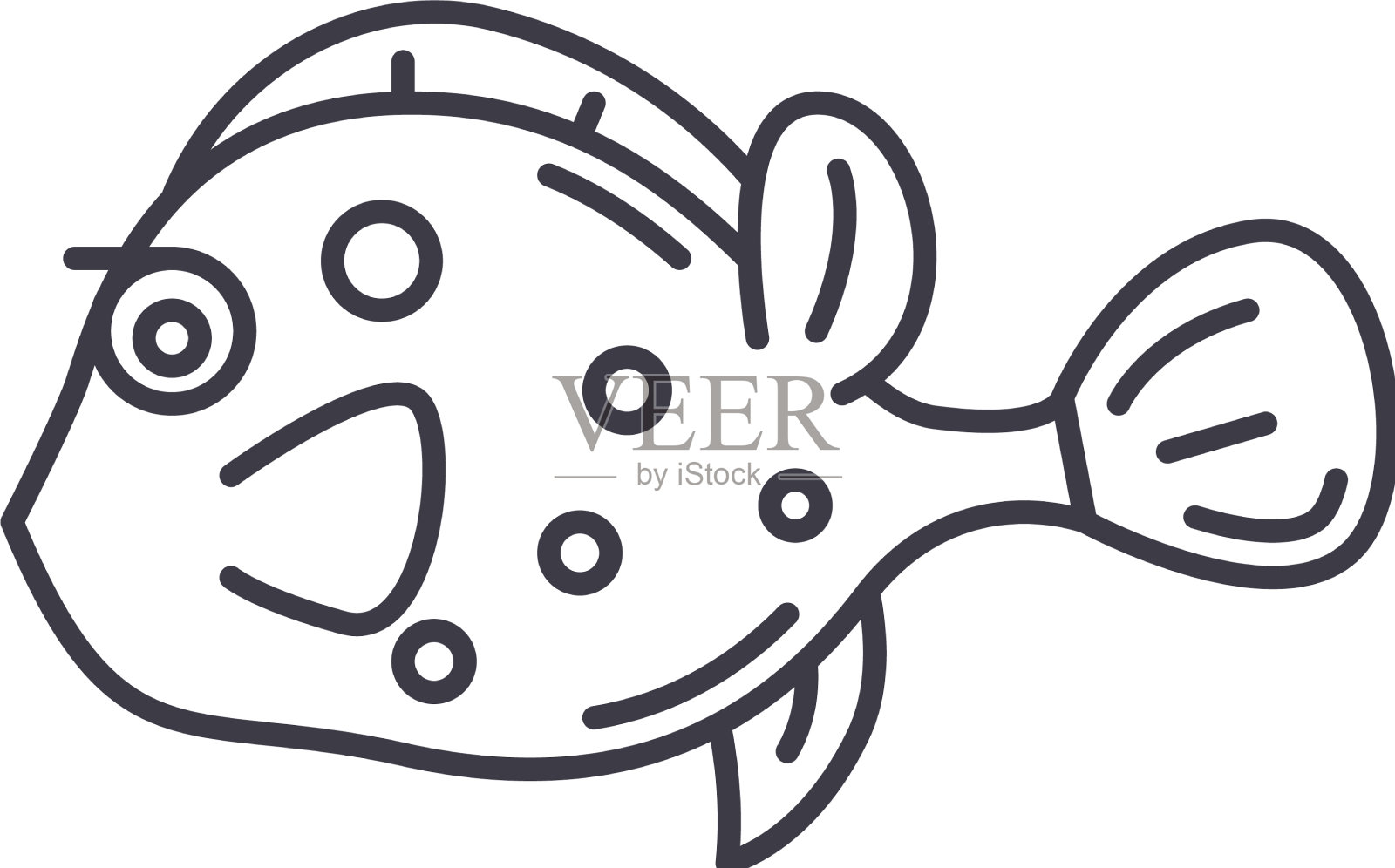 河豚鱼图标线性孤立设计元素图片