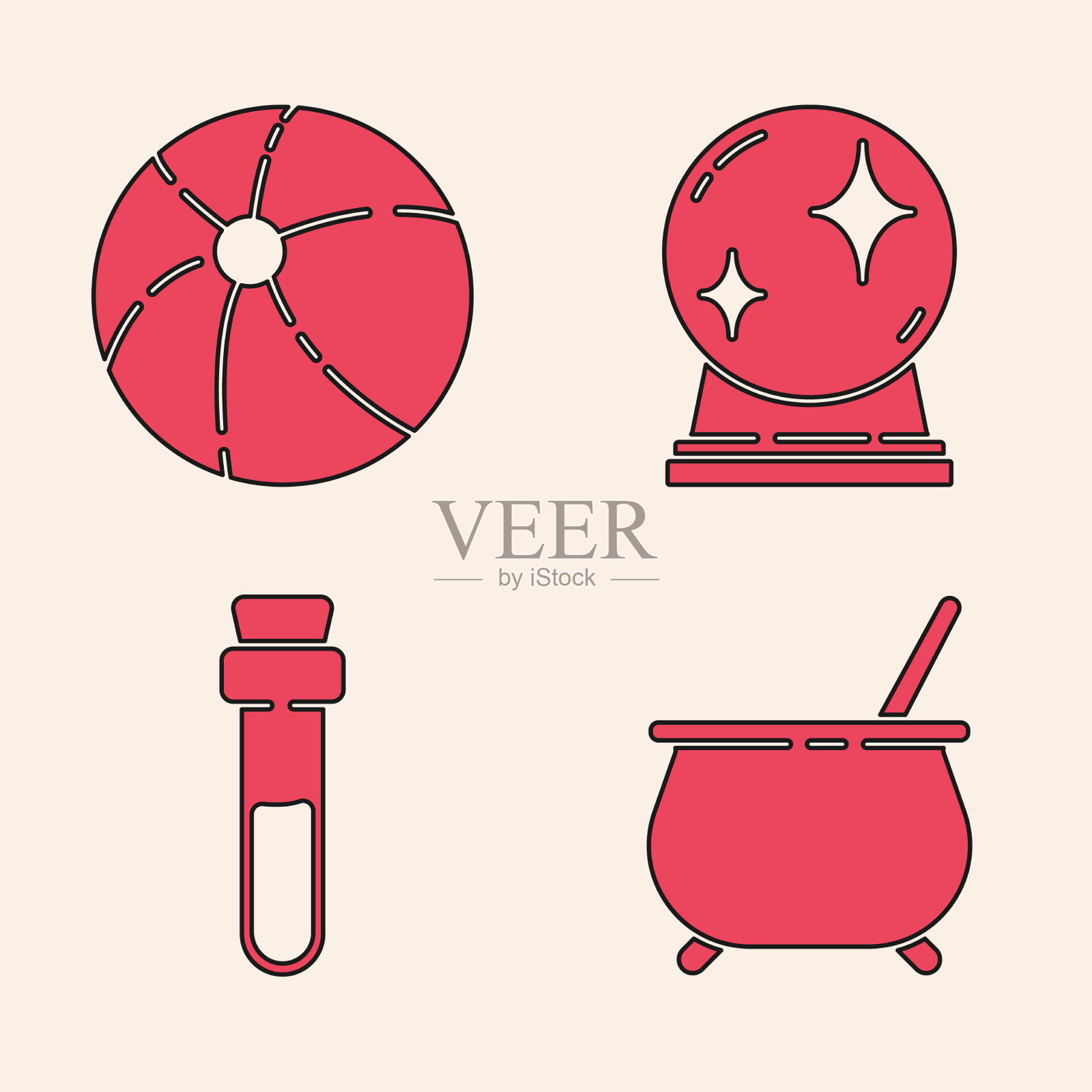 设置女巫坩埚沙滩球魔术球和图标素材