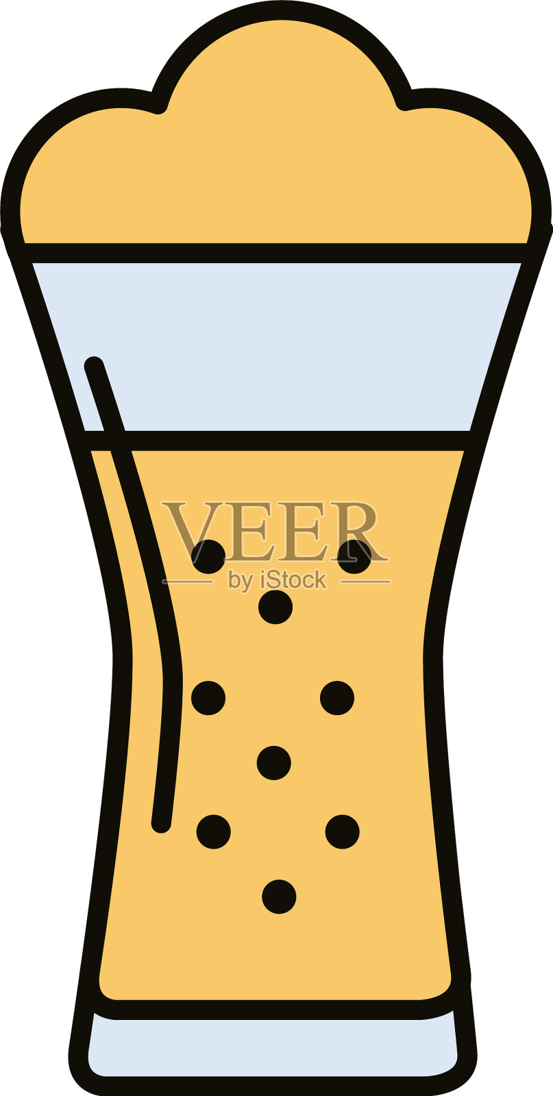 啤酒在玻璃与泡沫饮料线和灌装风格设计元素图片