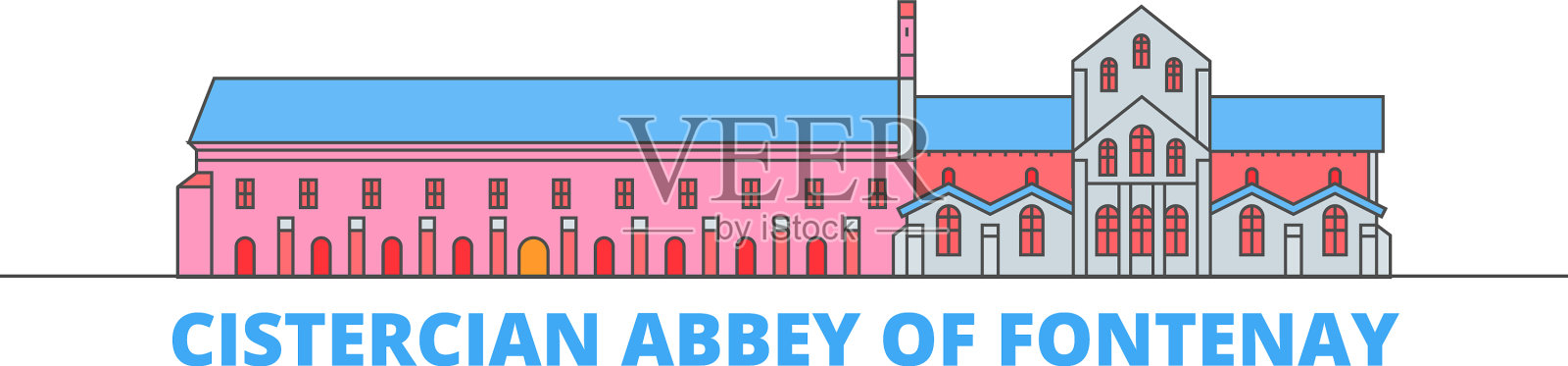 法国方特内西多会修道院地标线插画图片素材