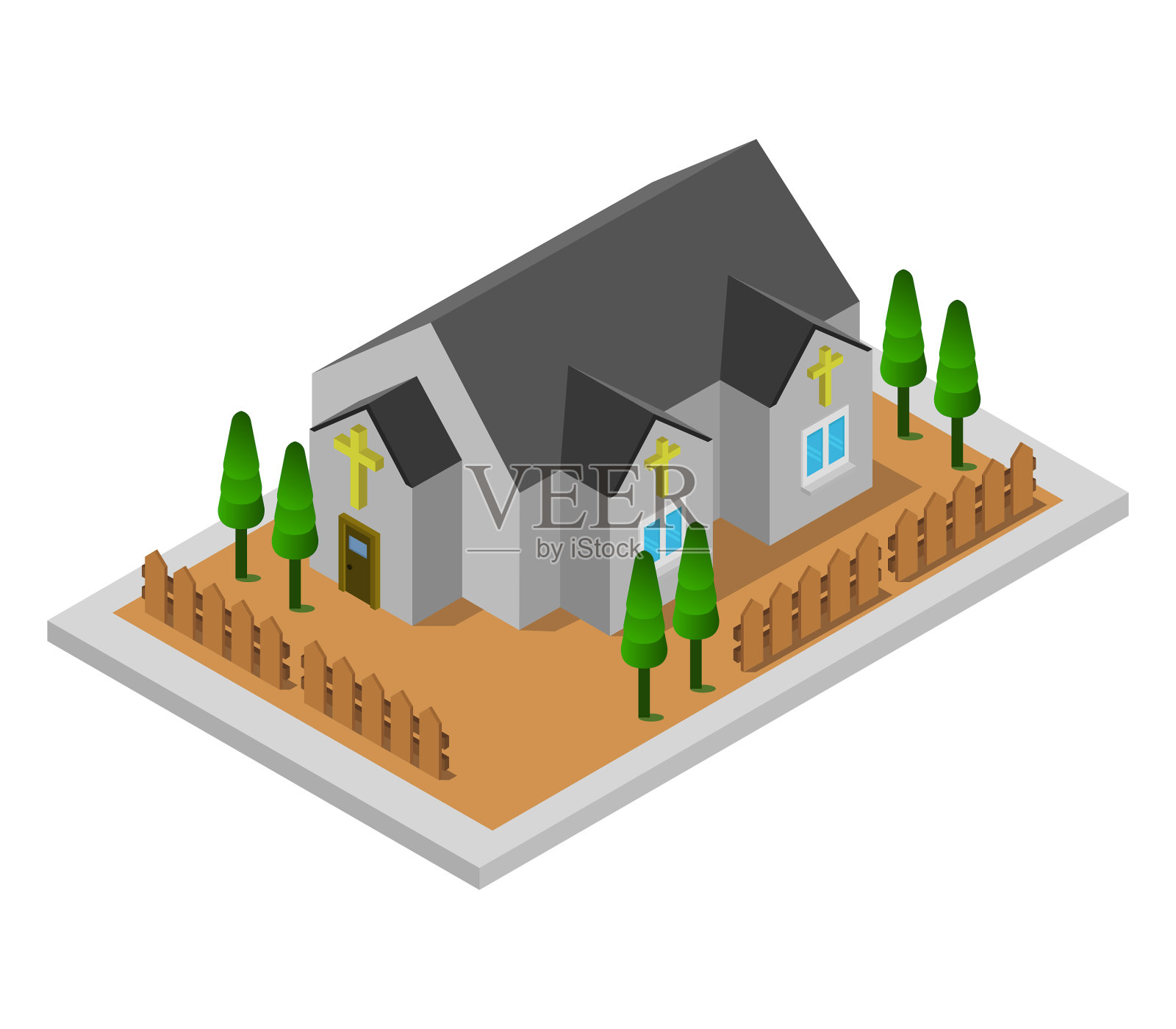 等距教堂插画图片素材
