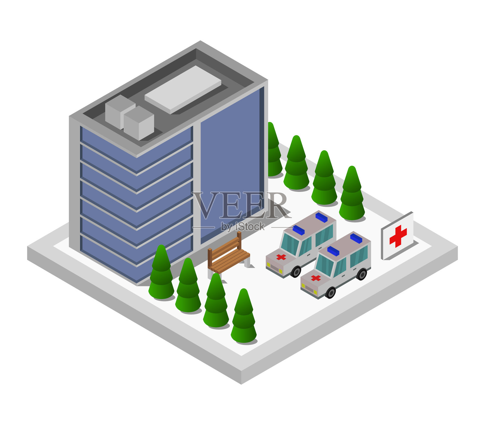白色背景下的等距医院插画图片素材