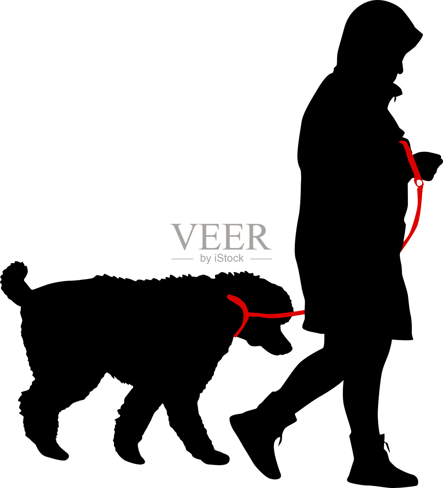 白色背景上的女人和狗的剪影插画图片素材