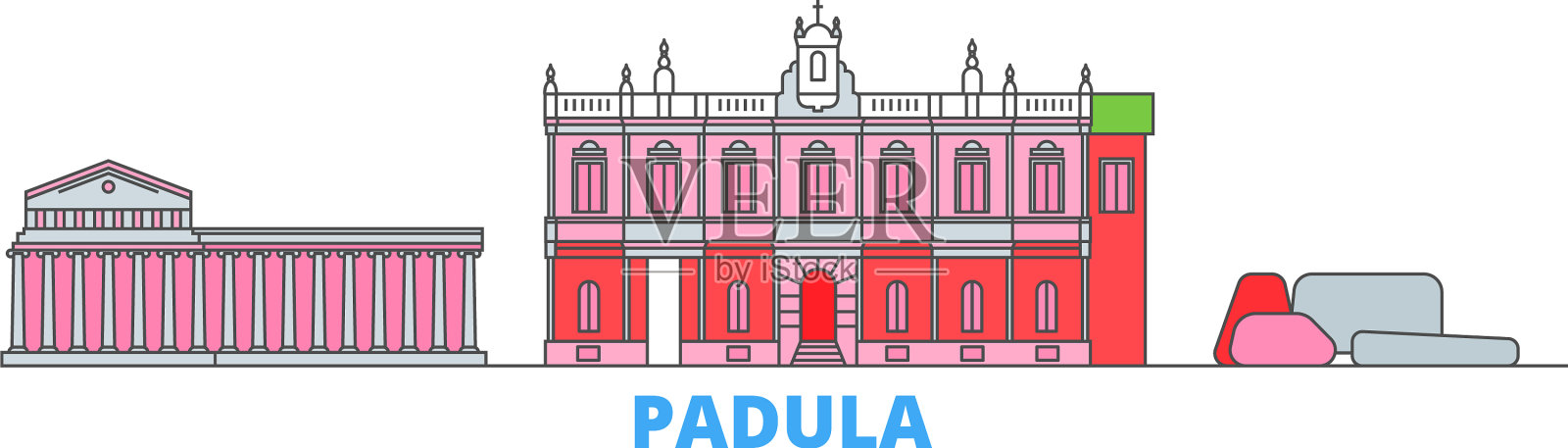 意大利帕杜拉线城市景观平坦旅游插画图片素材