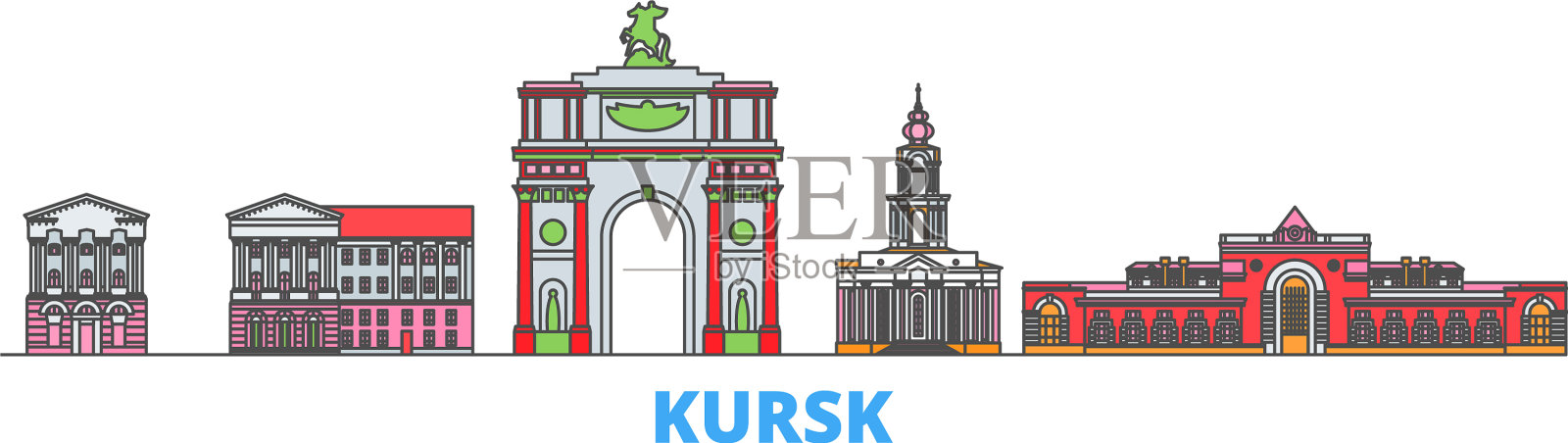 俄罗斯库尔斯克线城市景观平坦旅行插画图片素材