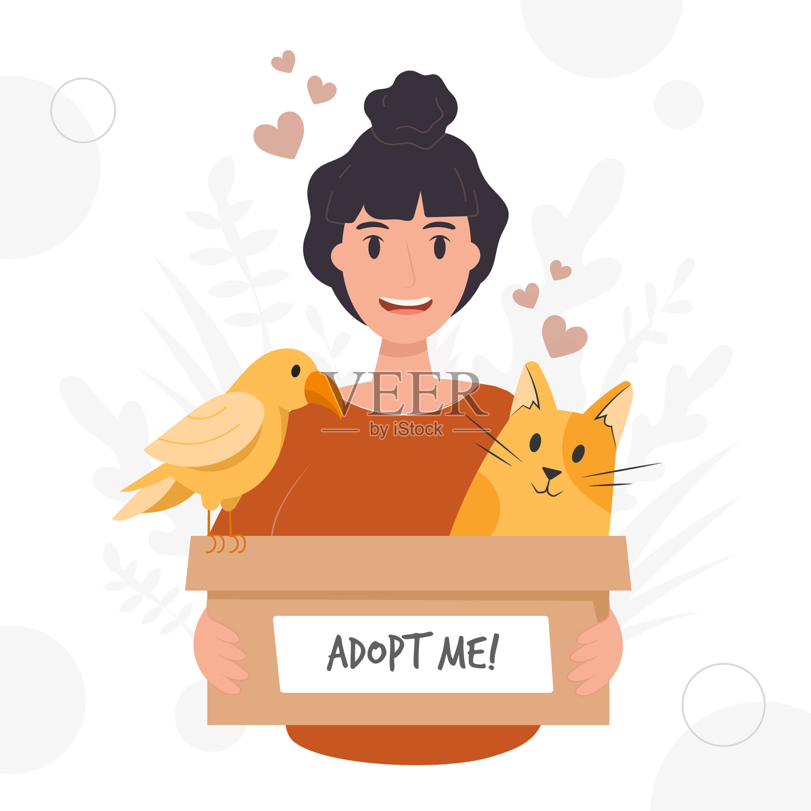 与女人和动物一起领养宠物插画图片素材