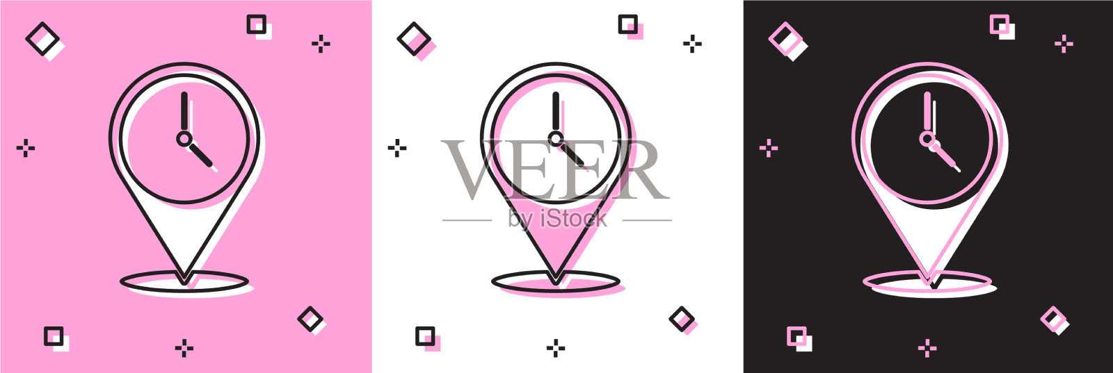 设置位置与时钟图标隔离在粉红色和插画图片素材