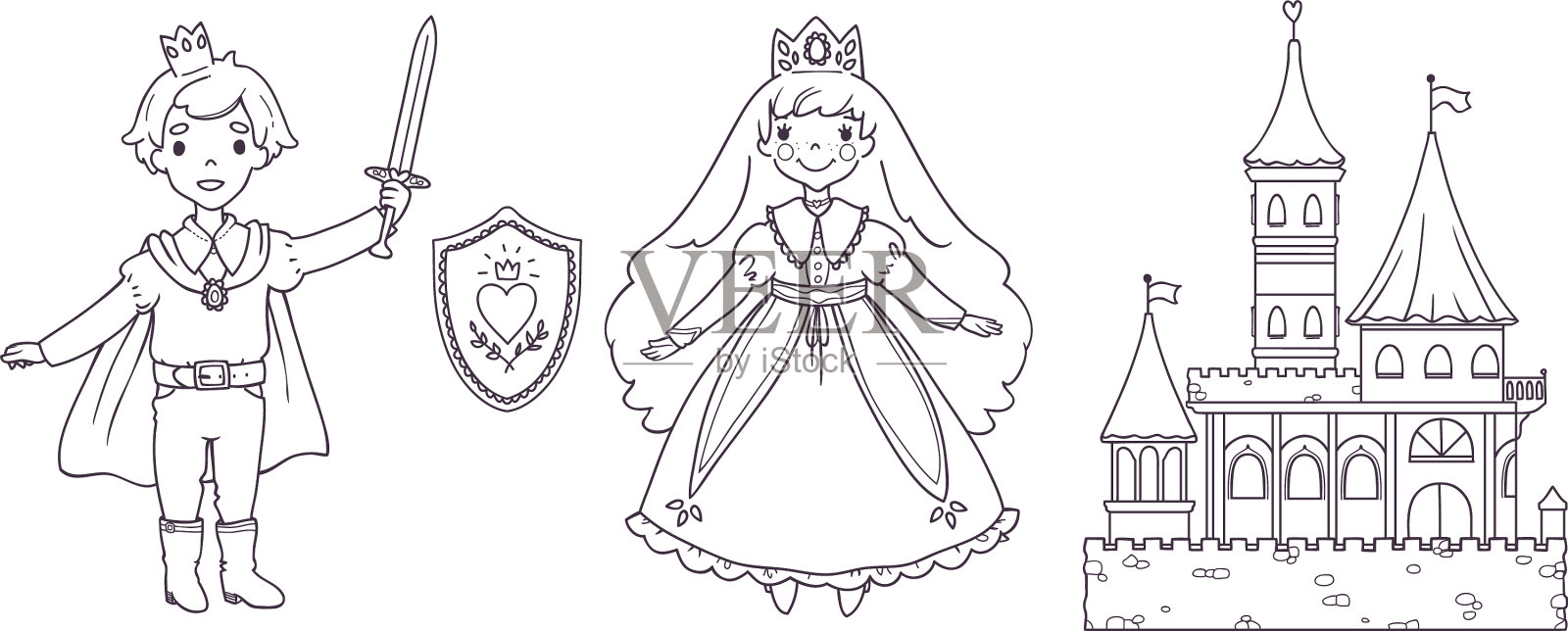 王子和公主的卡通形象插画图片素材