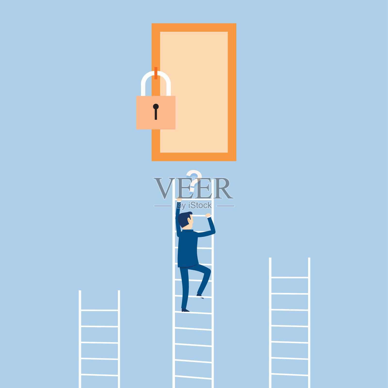 商人一步步走向成功和问题插画图片素材