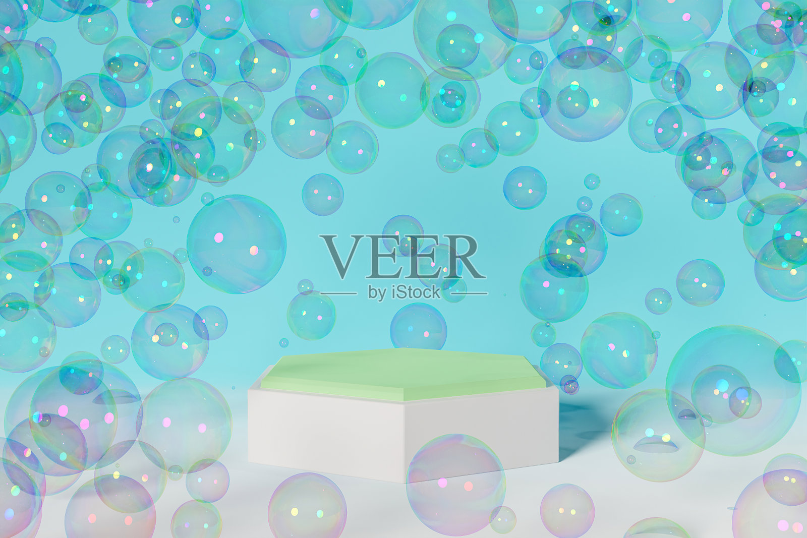 最小的产品平台，周围有肥皂泡照片摄影图片