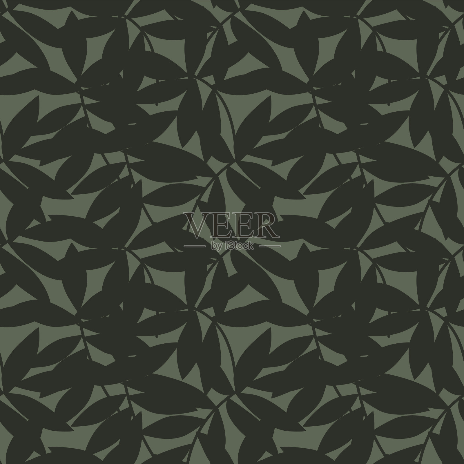 绿色热带植物叶无缝图案插画图片素材