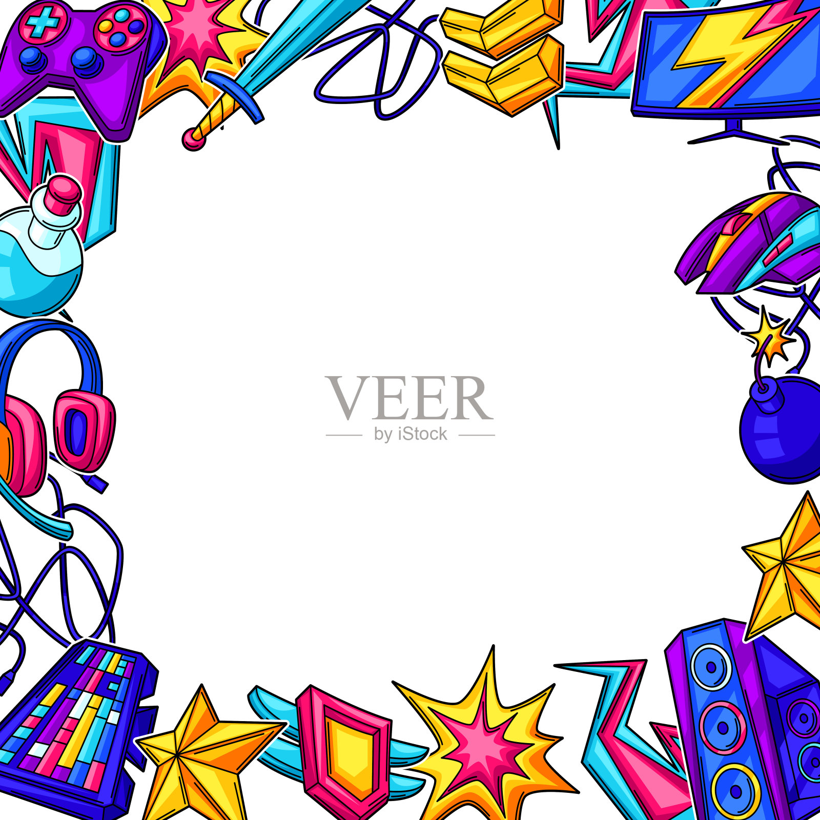 游戏道具的背景。网络运动，电脑游戏，娱乐活动。插画图片素材