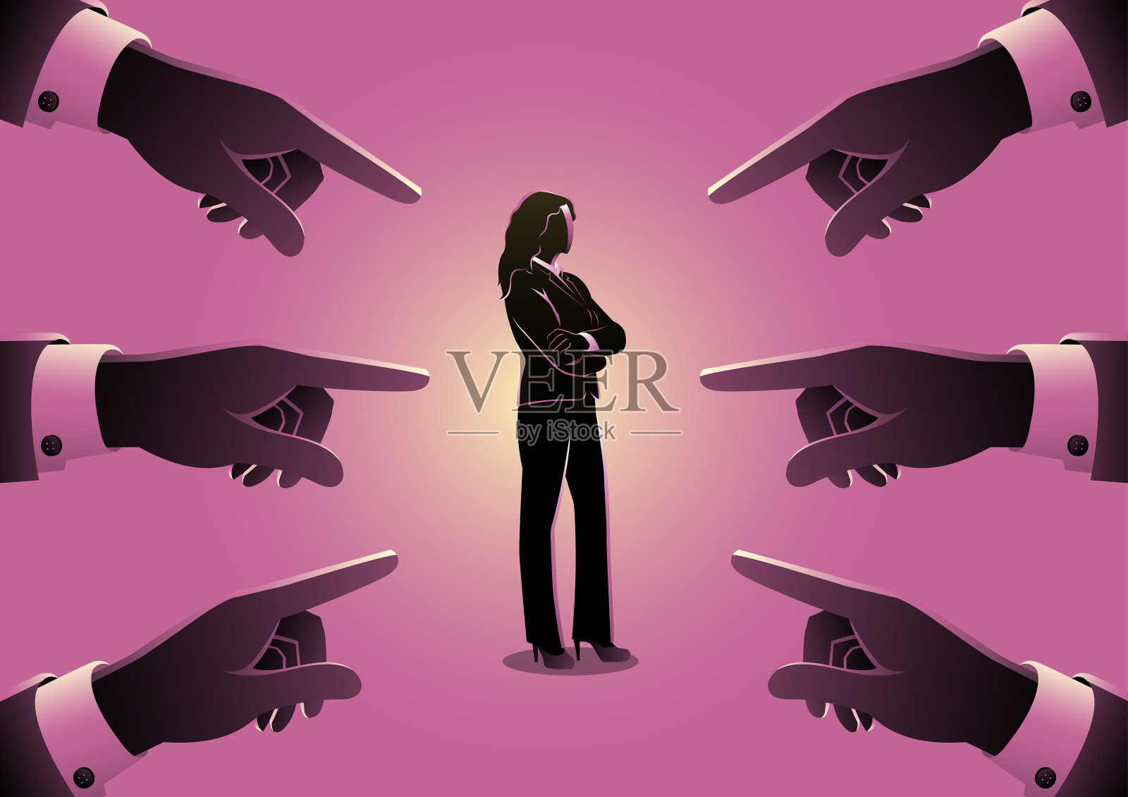 一个女商人被巨大的手指指着插画图片素材
