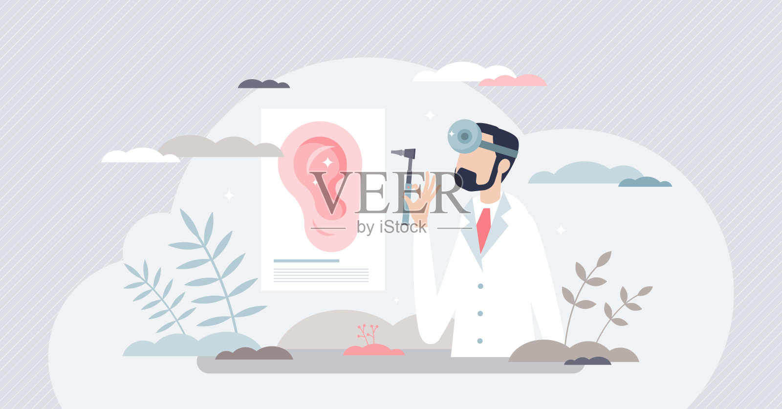 耳鼻喉科医师作为耳、鼻、喉保健医师的小人概念插画图片素材