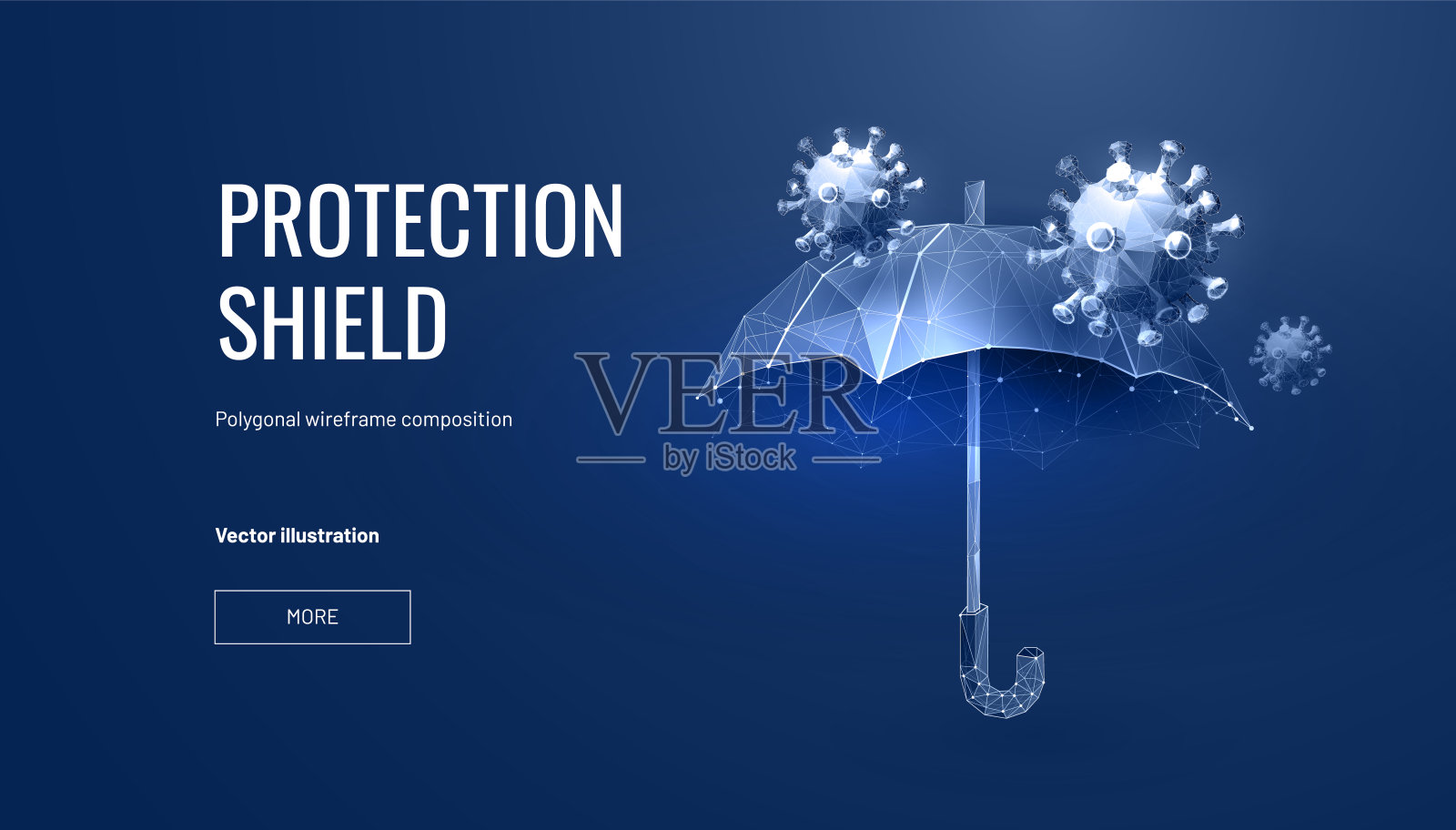 未来多边形风格的病毒保险。雨伞作为一个屏蔽细菌和病毒，矢量插图孤立在一个蓝色的背景插画图片素材