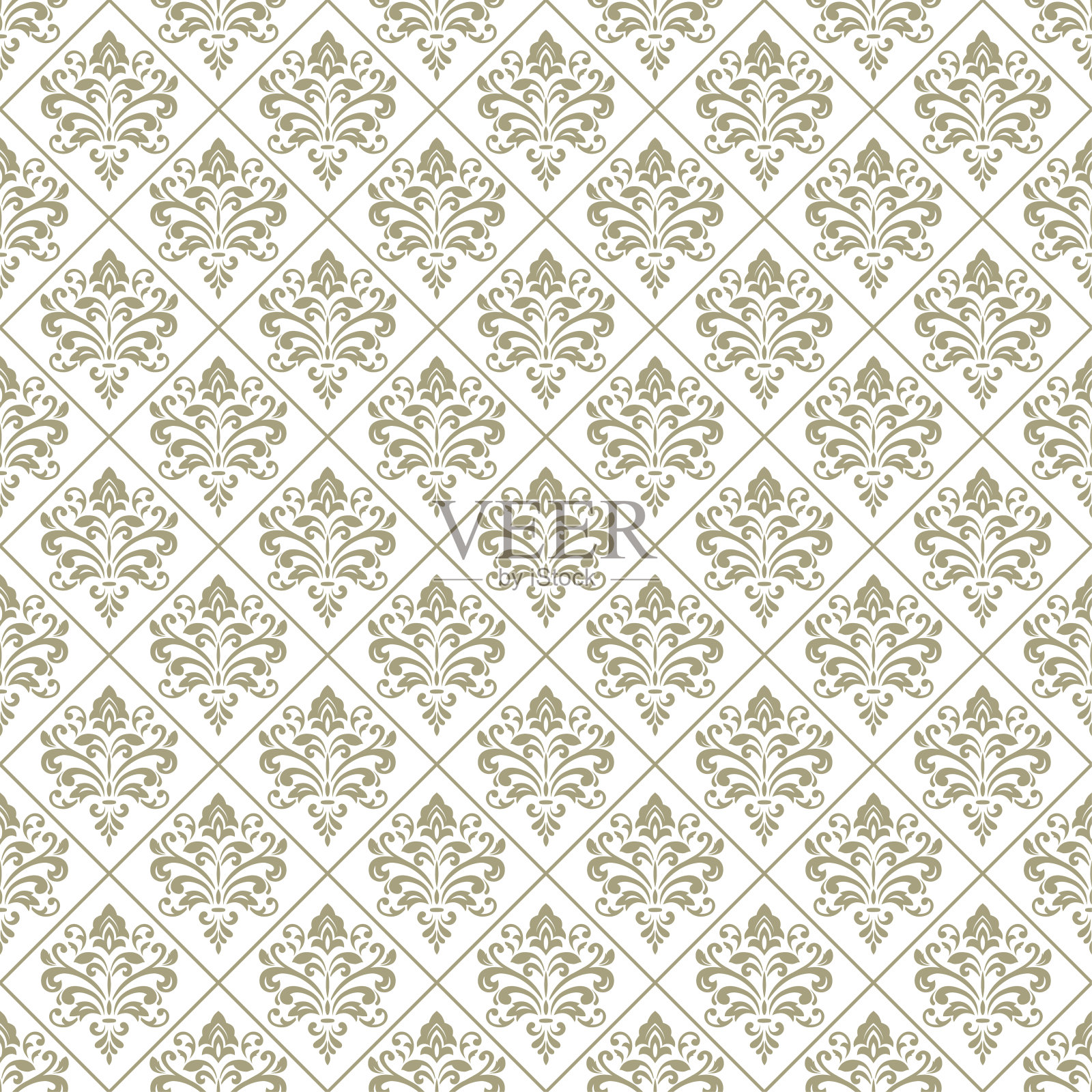 无缝的单色图案与花卉元素。维多利亚时代的风格。透明背景。插画图片素材