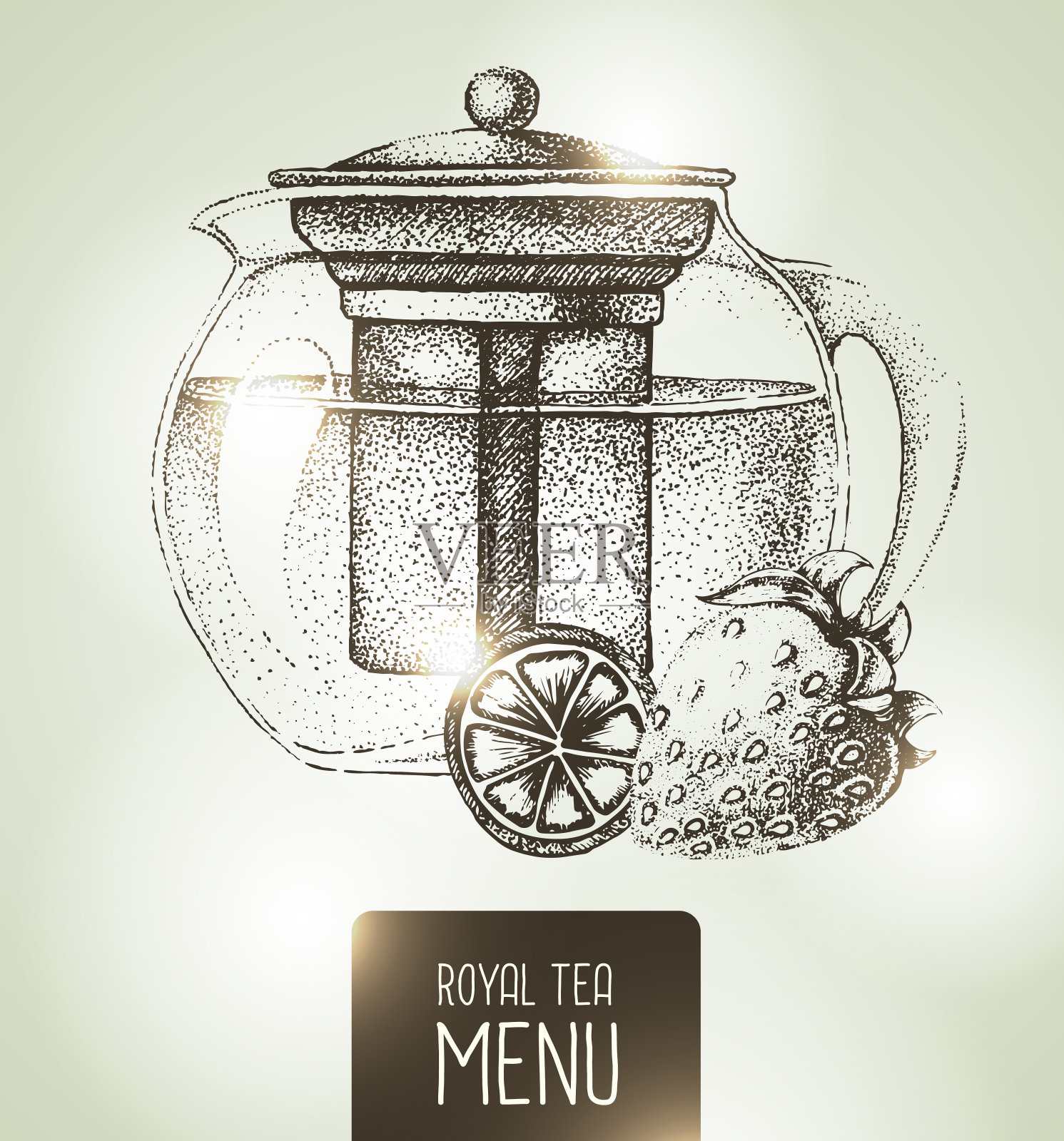 古董手绘艺术茶壶素描。矢量图插画图片素材