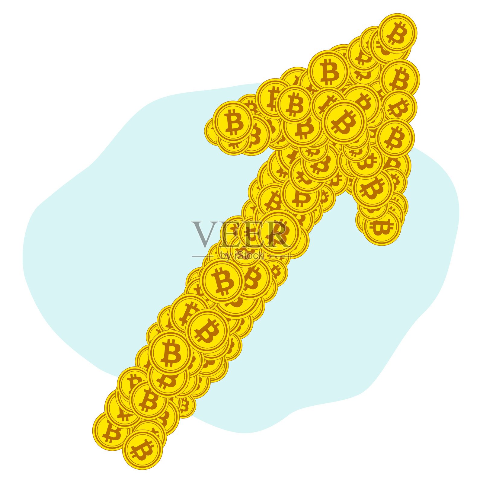 一个向上的箭头，包含虚拟加密货币比特币的金币。货币价值增长的象征。交易的趋势了插画图片素材