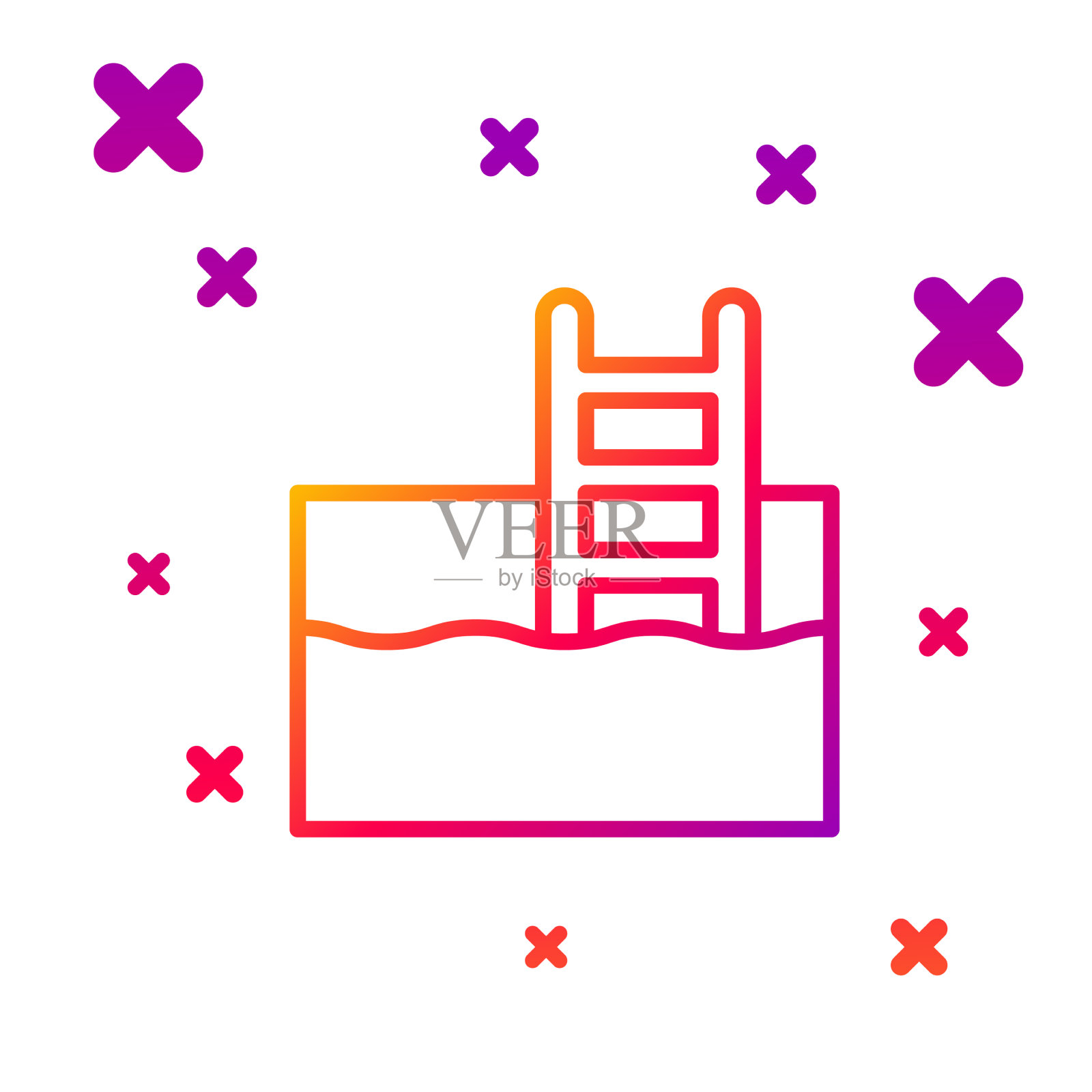 彩色线游泳池与梯子图标隔离图标素材