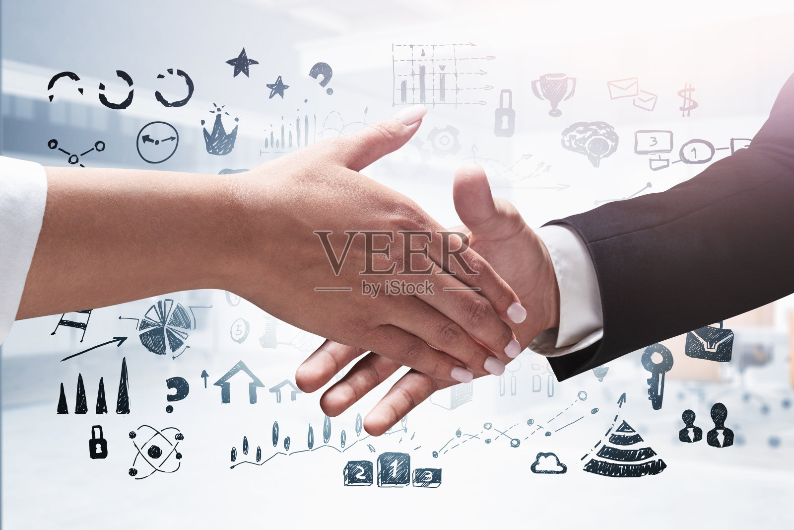 男人和女人握手，商业素描照片摄影图片