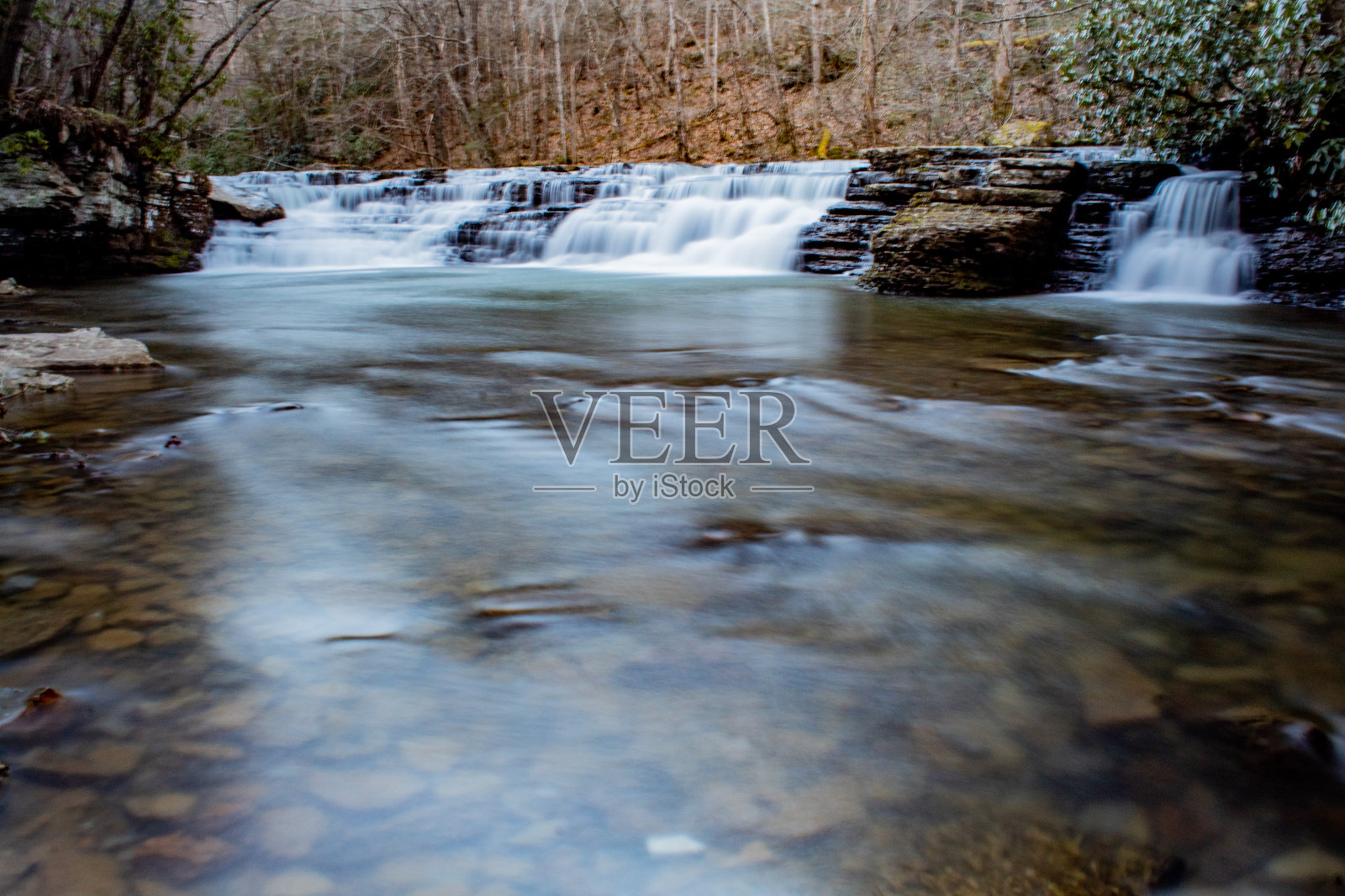 坎贝尔瀑布在西弗吉尼亚州的Camp Creek州立公园照片摄影图片