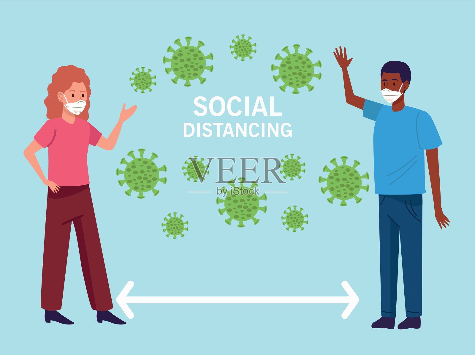 异族夫妇戴着医用口罩插画图片素材