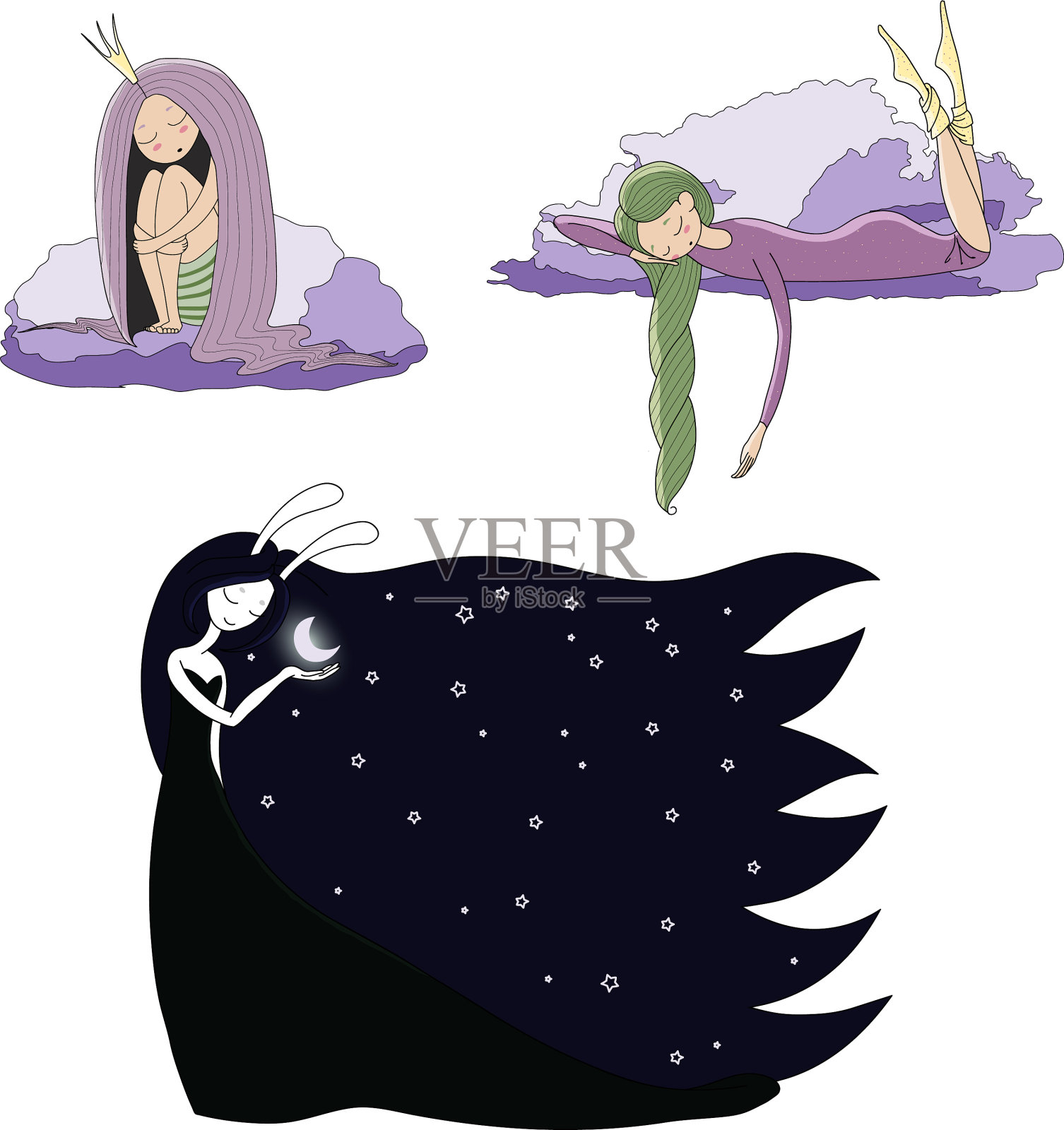 睡觉的女孩组设计元素图片