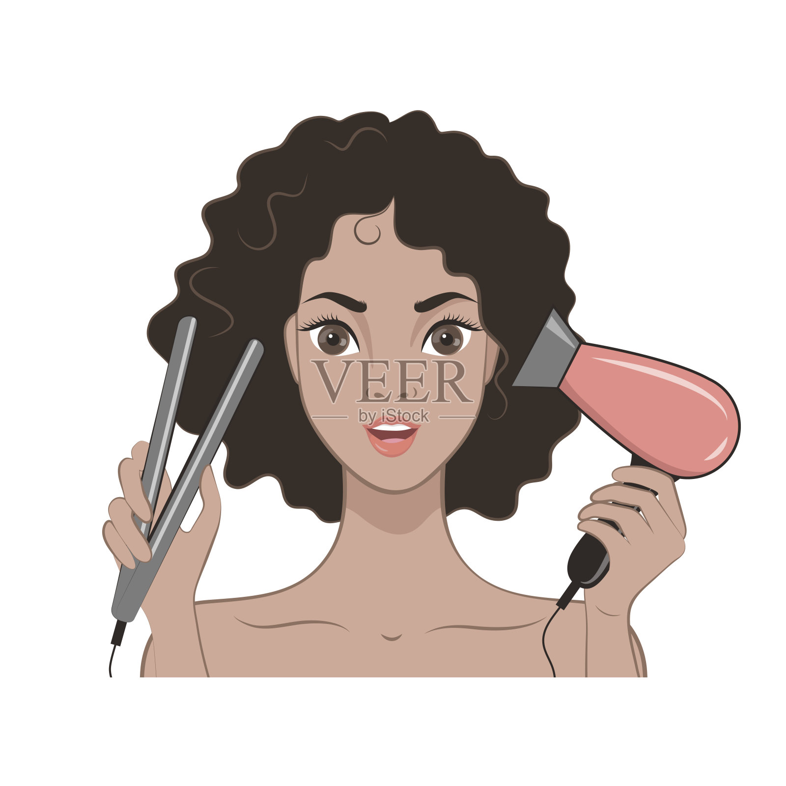 年轻女子在做头发。插画图片素材