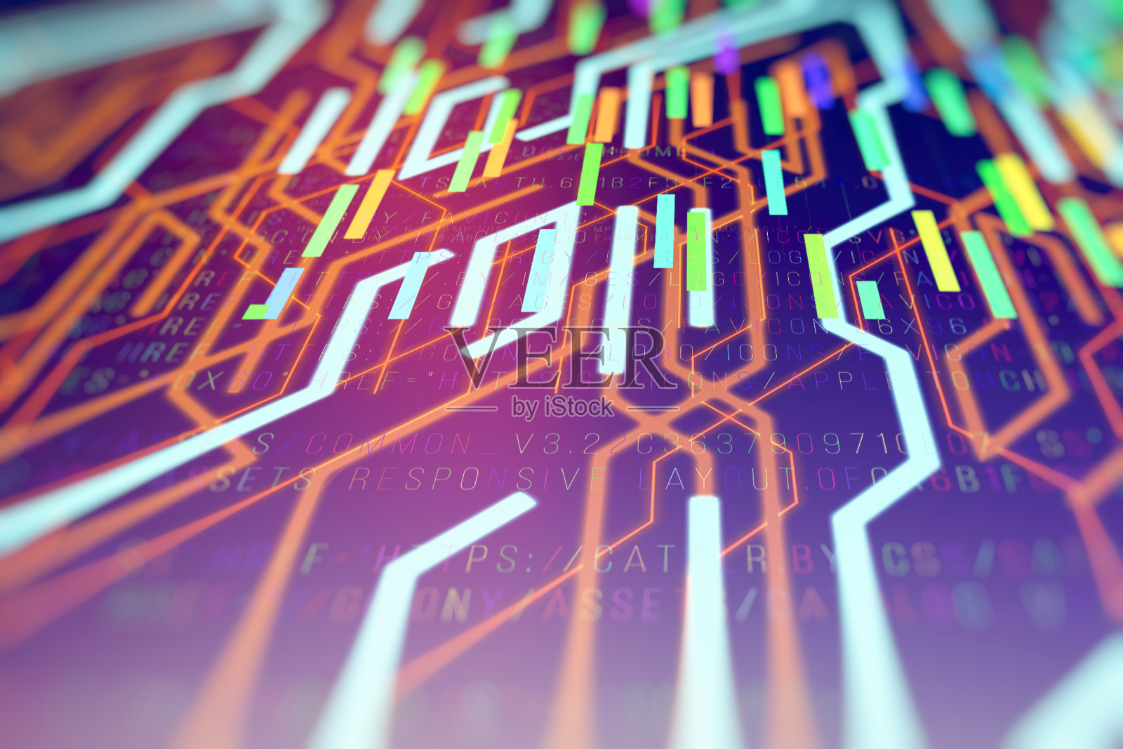 抽象的技术背景，色彩鲜明的数字编码。照片摄影图片