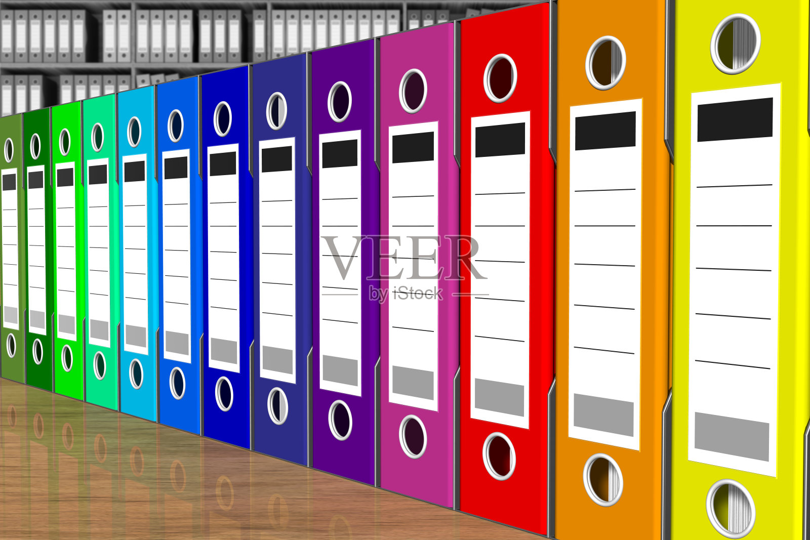 系列活页夹彩色文件夹- 3D插图照片摄影图片