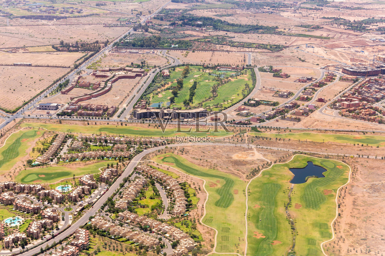 马拉喀什居民区鸟瞰图。照片摄影图片