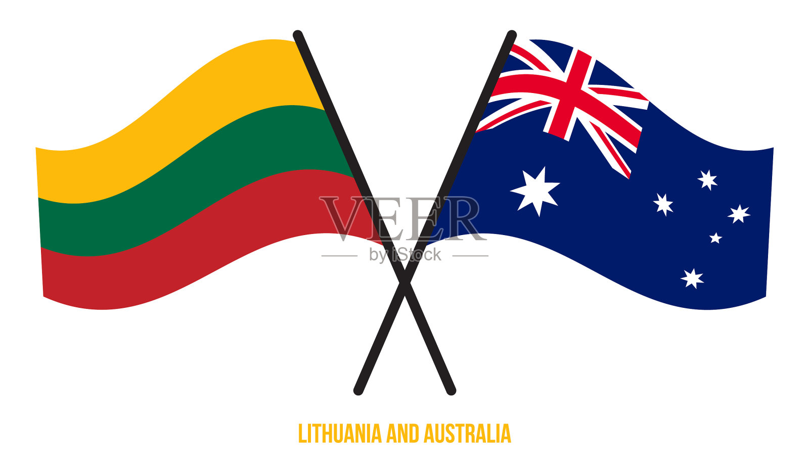 立陶宛和澳大利亚的国旗交叉挥舞插画图片素材