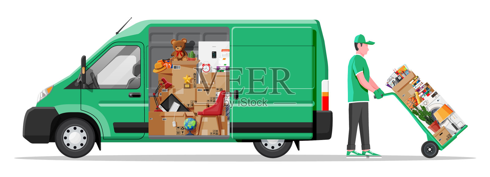 送货车里装满了家里的东西设计元素图片