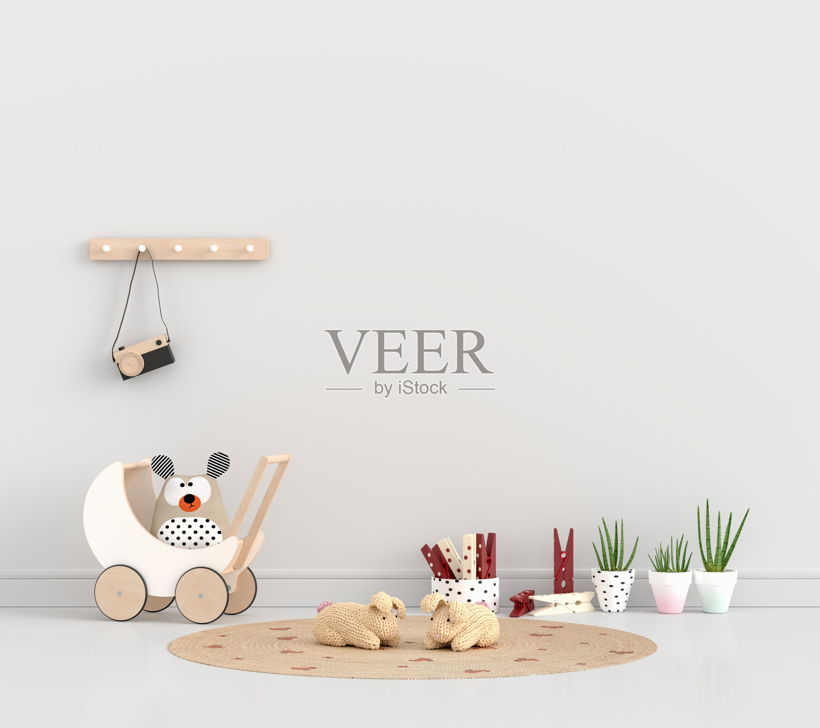 白色儿童房，带有复制空间，3D渲染照片摄影图片