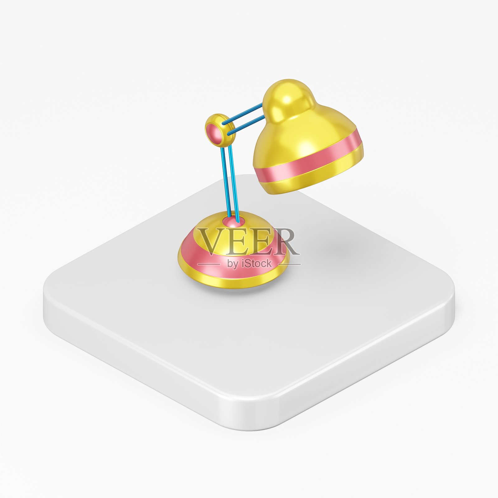 彩色台灯图标。3d渲染方形按键键等角视图，UI UI元素。照片摄影图片