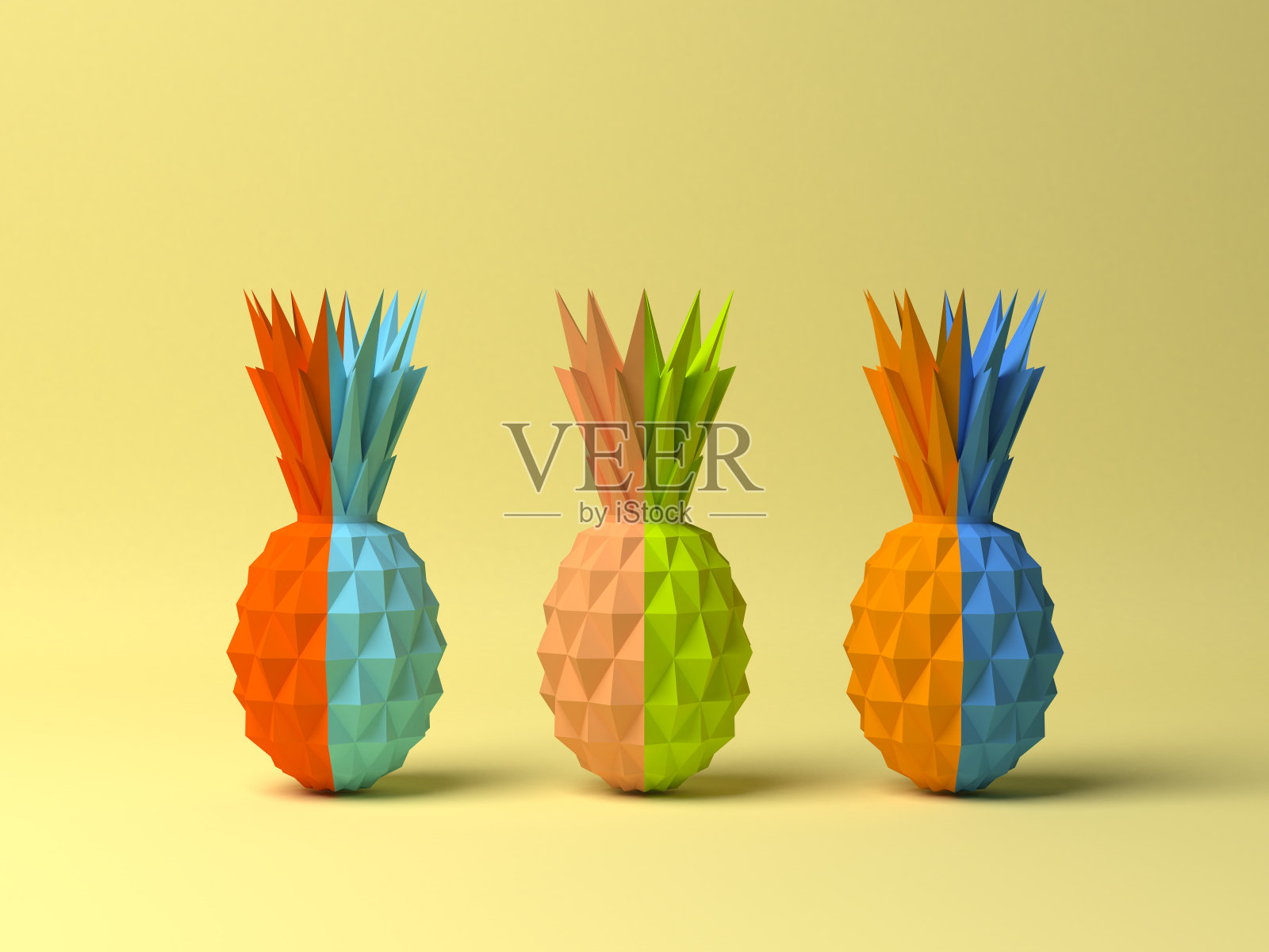 菠萝，热带奇异水果。3d渲染低多边形。照片摄影图片