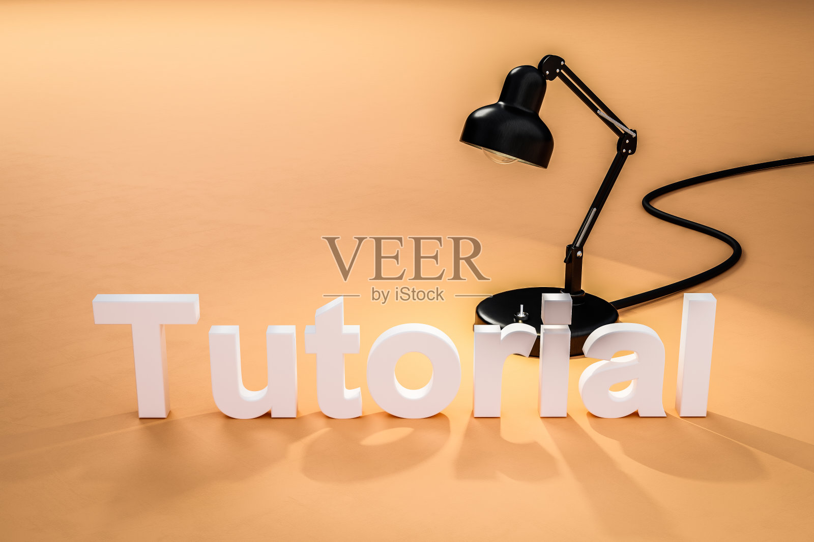 黑色工业风格台灯在蓝绿色表面上配刻字教程;概念3D在线教程;三维演示照片摄影图片